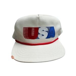 Vintage USA Snapback Hat Red White Blue Embroidered Logo Made in USA Adjustable